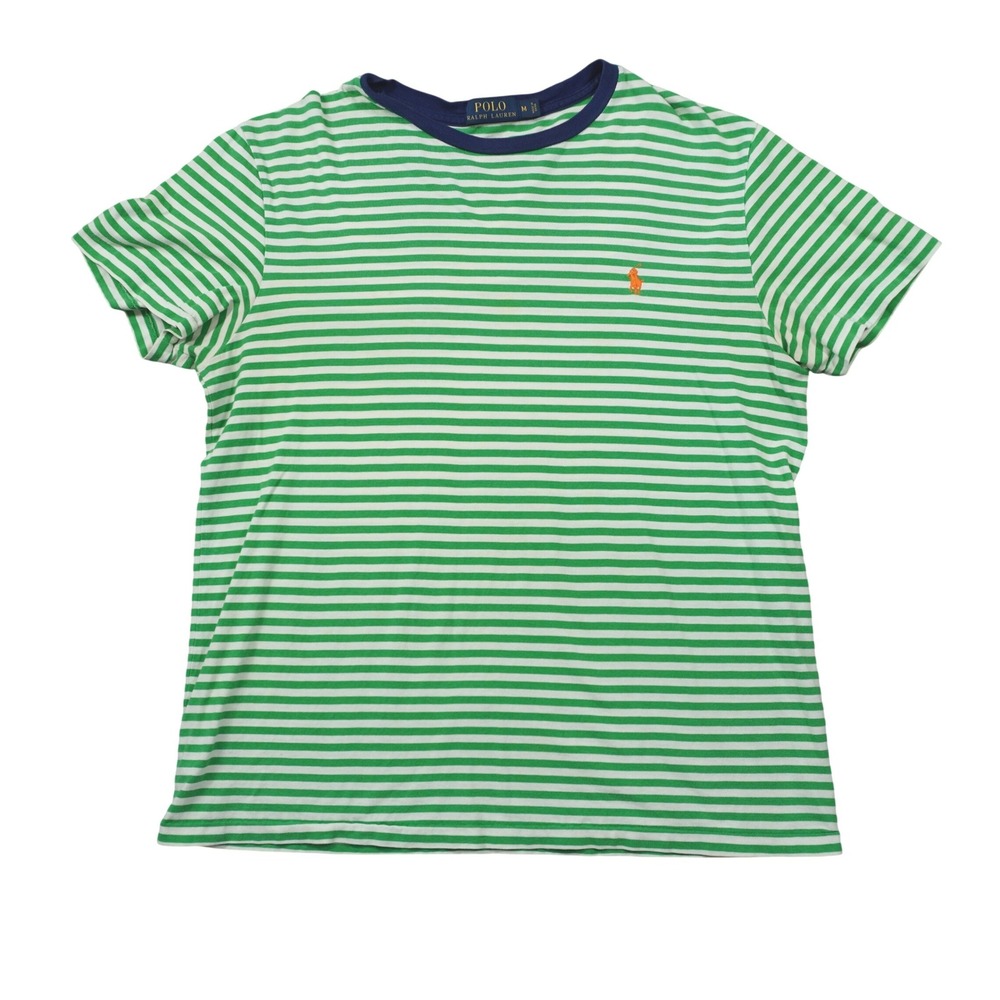 Polo Ralph Lauren Men's Medium Green White Slim Fit Striped Jersey T-Shirt